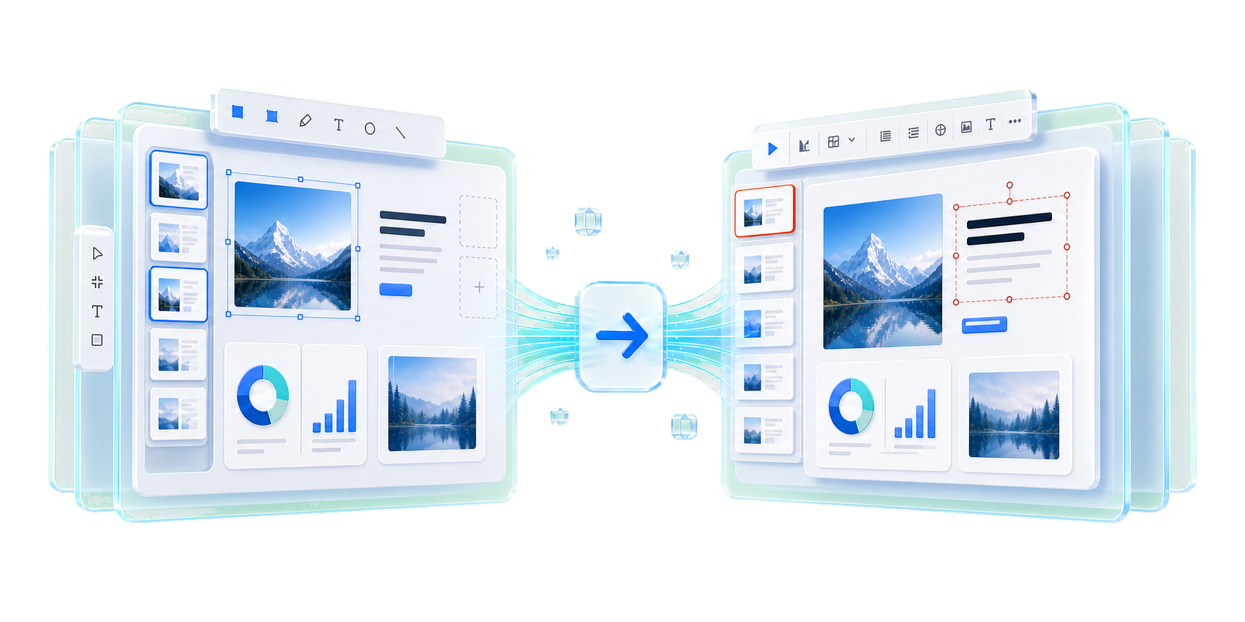 3D object of an editable presentation deck exported from design frames